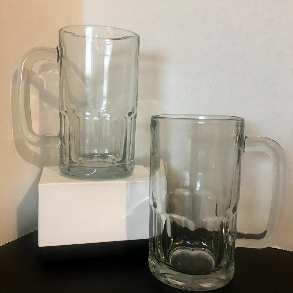 Set of 2 Large Heavy Glass Beer Mugs